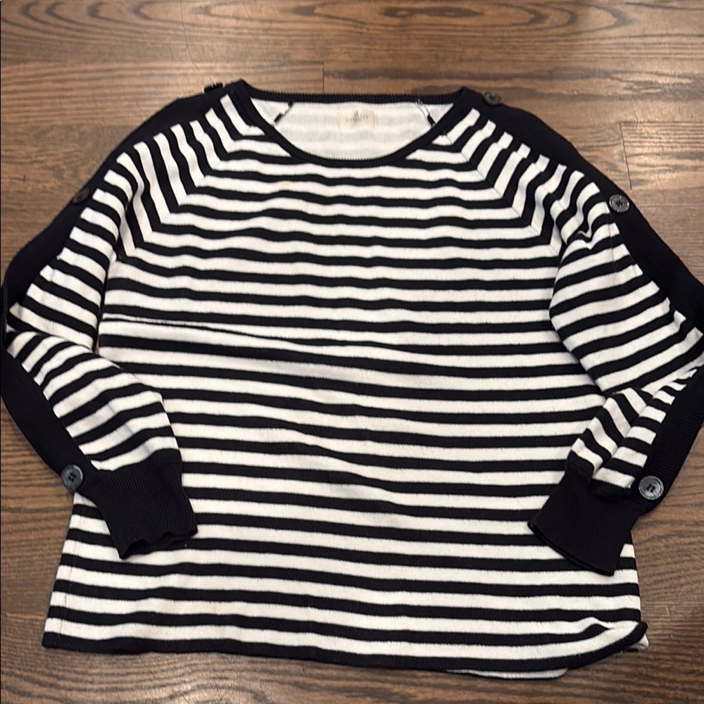 Sundays Black and White Crew Neck Sweater with Nautical Stripes